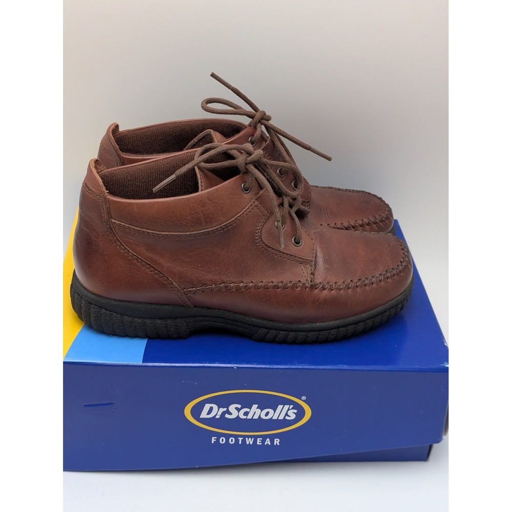 Dr Scholls Boots Womens 6.5 Brown Shelly Leather Lace Up Moc Toe Ankle Chukka